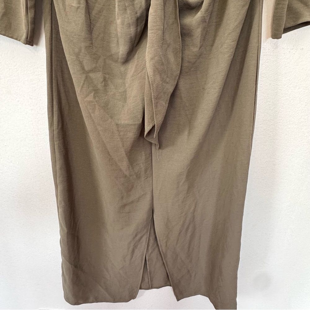 NWT Zara Minimalist Front Knot Loose Fitted Midi Dress Olive Green Sz M - Picture 11 of 12